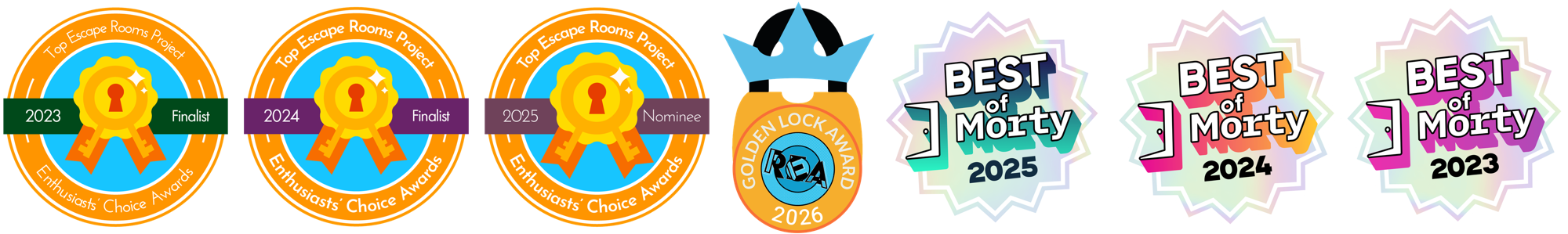 Award Logos for ISOAE Accolades, TERPECA 2023/2024/2025, Morty 2023/2024/2025, REA Golden Lock
